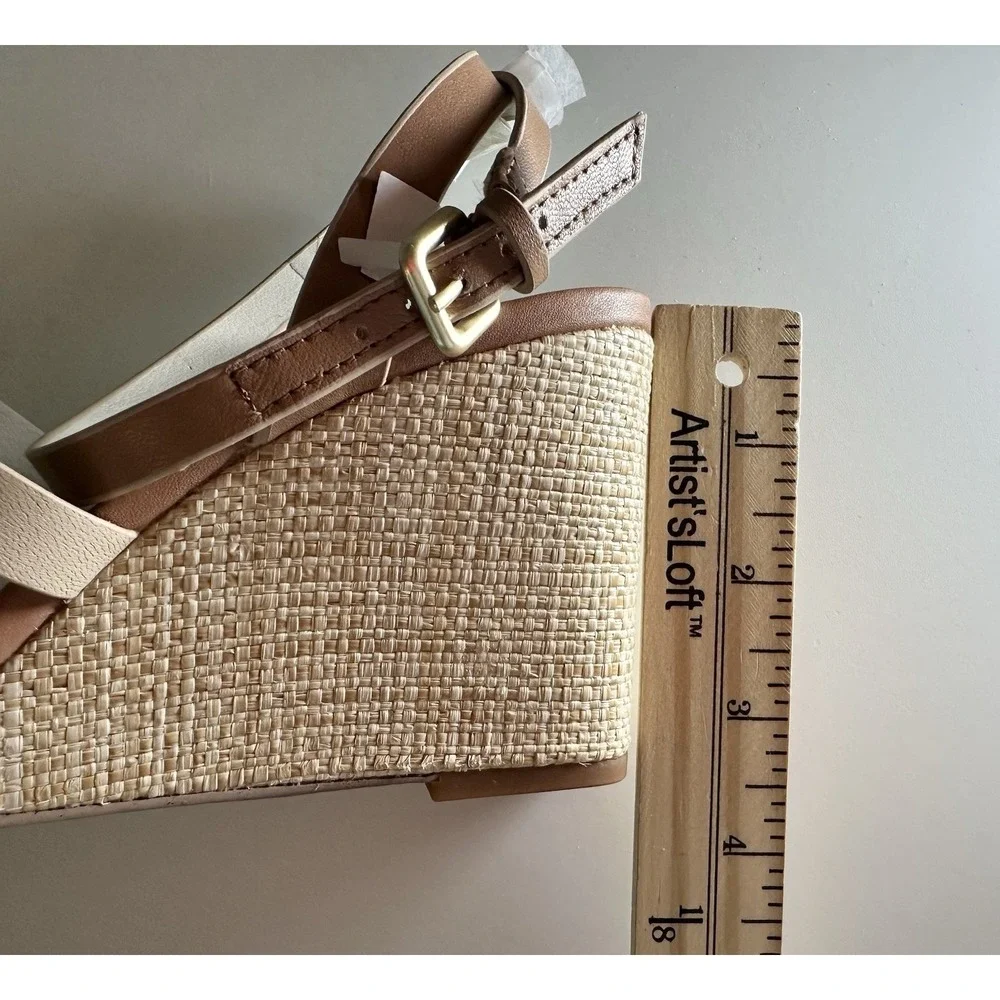 Sanctuary *NEW* Women's 8 Wink Nude Metallic Raffia Wedge Heel Leather Sandals